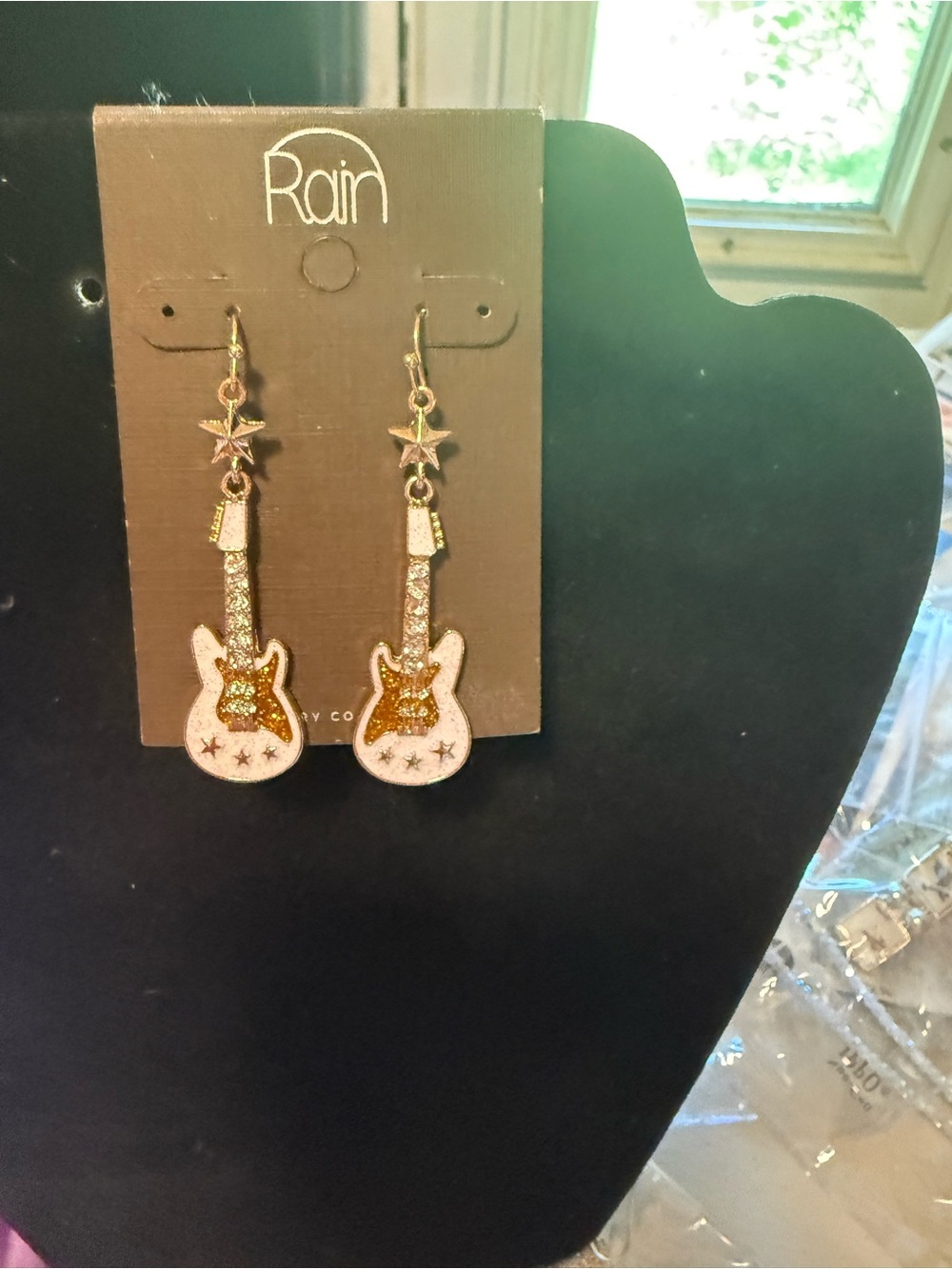 Rain Gold Glitter Guitar Drop Earrings